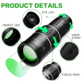 16x52 Optik Lens Monoküler Teleskop Dürbün, Gece Görüşlü Avcılık Ve Kamp Dürbünü + Saklama Kılıfı thumbnail 2