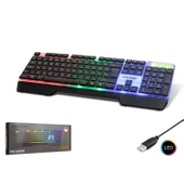 Nodar ND868 Türkçe-Q Gökkuşağı Ledli 1.40mt USB Kablolu İnce Oyuncu Klavyesi - Siyah - 1
