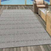 Sisal Hasır Görünümlü Çift Taraflı Tozsuz Kilim Desenli Gri Dış Mekan Halısı - 1