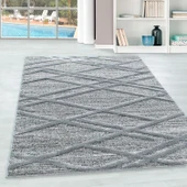 Modern Bukleli Yumuşak Kabartmalı Geometrik 3 Boyutlu Tozsuz Gri Dekoratif Halı - 1