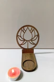 Lotus Çiçeği Figür Kahverengi Ahşap Gölge Mumluk Projeksiyon Biblo - Mum Hediyeli LOT2 - 4