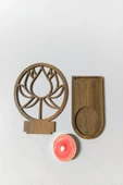 Lotus Çiçeği Figür Kahverengi Ahşap Gölge Mumluk Projeksiyon Biblo - Mum Hediyeli LOT2 - 3