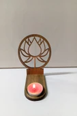 Lotus Çiçeği Figür Kahverengi Ahşap Gölge Mumluk Projeksiyon Biblo - Mum Hediyeli LOT2 - 2