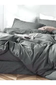 Koyu Gri Çift Kişilik Çarşafı Lastikli Pamuk Nevresim Takımı - 2
