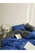 Çift Kişilik Lastikli Çarşaflı Nevresim Takımı | Lacivert - Gri - 1
