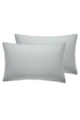 Çizgili Saten 2 adet 50x70 cm Silver Gri Yastık Kılıfı - 5