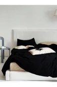 Çift Kişilik Lastikli Çarşaflı Nevresim Takımı | Siyah - Cappuccino - 2