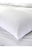 Beyaz Çizgili Saten Çarşafı Lastikli Çift Kişilik Premium Otel Nevresim Takımı - 7