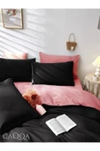 Pembe Siyah Çarşafı Lastikli Çift Yönlü Nevresim Takımı - 1