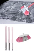 Saplı Oto Fırçası Seti, Araba Otomobil Yıkama Fırça Seti, 3 Parçalı Sap 115 cm ve Oto Fırça 20 cm Pembe thumbnail 1