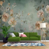 Soft Pembe Beyaz Çiçek Desenli Duvar Kağıdı - 1