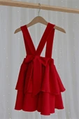 Kız Çocuk Helen Kırmızı Askılı Kat Kat Bağlama Jile Elbise - 3