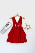 Kız Çocuk Helen Kırmızı Askılı Kat Kat Bağlama Jile Elbise - 1