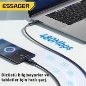 Essager 1 Metre PD 100W Süper Hızlı Type C To Type C Şarj Data Kablosu, E-marker Çipli Akıllı Şarj Kablosu - 4
