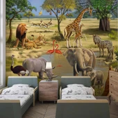 Safari Orman Hayvanat Bahçesi Çocuk Odası Duvar Kağıdı thumbnail 1