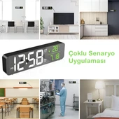 anaway shopping HD LED Ekranlı Aynalı Elektronik Masa Saati  Sıcaklık Tarih Dijital - 4