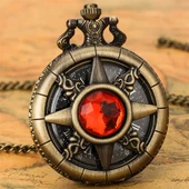 Lüx Kırmızı taşlı Bronz Renkli Antik Güneş Ve Kutup Yıldızı Figürlü Saat Kadın Kolye SL10415 thumbnail 1