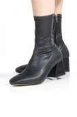 Stomer Siyah Streç Küt Burun Topuklu Bot - 4