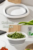 Trade Bazaar Çok Amaçlı Katlanır Badya Akordiyon Leğen 5 Litre Beyaz Gri - 1