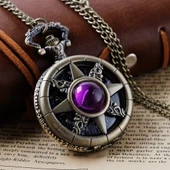 Lüx Mor taşlı Bronz Renkli Antik Güneş Ve Kutup Yıldızı Figürlü Saat Kadın Kolye SL10418 thumbnail 6