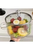 Akkoyunlu home Figürlü Isıya Dayanıklı Çelik Kapaklı Çizgili Cam Tencere Çorba, Salata Tenceresi1.7L - 3