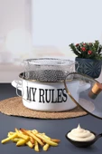 Sezka Life Emaye Cam Kapaklı Kızartma Tenceresi Fritözlü Kızartma Tavası Slogan Serisi 22 cm - 1