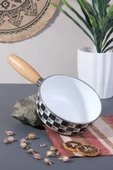 Akkoyunlu home Bambu Saplı Dama Desen  Emaye Tava Sosluk Kızartmalık  Tava 16 cm - 1
