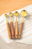 Sezka Life Altın Kaplama Paslanmaz Çelik Ölçü Kaşıkları, Akasya Ağacı Kulplu, Ölçü Kaşığı 4 Parç - 7