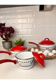 Akkoyunlu home Rafadan Yumurta Pişirme Haşlama Tenceresi Ve Sos Tenceresi Emaye Tava12-14-16 cm 3'Lü - 3