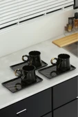 Akkoyunlu home Gold Kahve Fincan Takımı 6 Kişilik El Yapımı Türk Kahvesi Fincanı Lüx Seramik 90 ml - 2