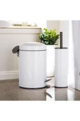 Akkoyunlu home Beyaz Metal Çöp Kovası Seti Pedallı Banyo Wc Çöp Kovası ve Fırçası Seti 500 L - 1