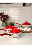 Akkoyunlu home Rafadan Yumurta Pişirme Haşlama Tenceresi Ve Sos Tenceresi Emaye Tava12-14-16 cm 3'Lü - 4