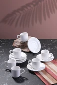 Akkoyunlu home Boncuklu Beyaz Türk Kahvesi Fincanı Takımı Lüx Seramik Kahve Fincanı 6 Kişilik Fincan - 1
