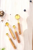 Sezka Life Altın Kaplama Paslanmaz Çelik Ölçü Kaşıkları, Akasya Ağacı Kulplu, Ölçü Kaşığı 4 Parç - 5