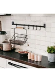 Akkoyunlu home Retro Duvar Askısı Ve Sepeti Mutfak Ve Banyo Askısı Ve Sepeti Siyah Metal - 1