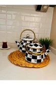Akkoyunlu home Dama Desen Gold Kulplu Emaye Demlik - 5