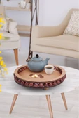 Akkoyunlu home Ahşap Boncuklu 25 cm Yuvarlak Küçük Dekoratif Tepsi Banyo,Ev,Dekor Tepsisi Mumluk - 2