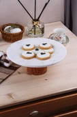 Akkoyunlu home Desenli Mermer Ahşap Ayaklı Yuvarlak  Sunumluk Pasta Servis Sunumluğu Tabak 19 cm - 3