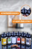 Sezka Life 12 Adet Kapağı Kendinden Kaşıklı Cam Baharatlık Seti Ve 12 Adet Renki Pantone Etiket-300ml - 2