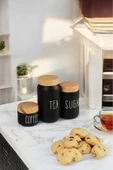 Akkoyunlu home 3 Boy Çay Kahve Şeker Kavanozu Cam Kavanoz Seti Ahşap Görünümlü (Plastik) Kapak - 7