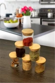 Sezka Life 200ml 6 Adet Bambu Vakum Kapaklı Mini Cam Kavanoz Seti (6.5 Cm X 9cm) - 1