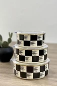 Paçi Kitchen Dama Desen Siyah-krem Emaye 3 Lü Saklama Kabı 14/16/18 Cm - 1