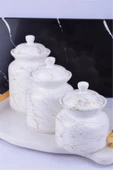 Sezka Life 3 Boy Mermer Desenli Seramik Çay Kahve Şeker Kavanozu - 1