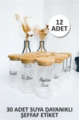 Sezka Life 12 Adet Bambu Kapaklı Borosilikat Baharatlık Kavanoz 30 Adet Suya Dayanıklı Şeffaf Etiket-6x12-300ml - 1