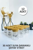 Sezka Life 12 Adet Bambu Kapaklı Borosilikat Baharatlık Kavanoz 30adetsuyadayanıklı Şeffaf Etiket-5.5x8.5 180ml - 1