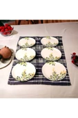 Akkoyunlu home Zeytin 6 Parça 6 Kişilik Lüx Seramik Pasta Servis Takımı Servis Tabağı Yuvarlak 20cm - 6