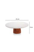 Akkoyunlu home Desenli Mermer Ahşap Ayaklı Yuvarlak  Sunumluk Pasta Servis Sunumluğu Tabak 25 cm - 1