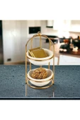 Akkoyunlu home 2 Katlı Yuvarlak Gold Seramik Sunumluk,Lokumluk ve Şekerlik - 1