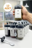 Sezka Life 12 Adet Kapağı Kendinden Kaşıklı Cam Baharatlık Seti Ve 30 Adet Ikonlu Etiket Seti -300ml - 1