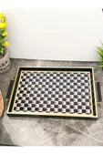 Akkoyunlu home Dama Siyah Lüx  Gold Tepsi Sunum Servis Tepsisi - 3